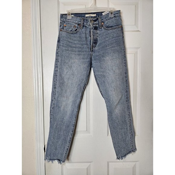 Levi's Jeans Womens 27X27 Blue Denim  Pants Wedgie Button Fly CUT OFF LEGS - Picture 1 of 11